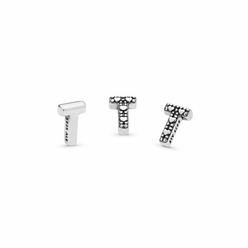 Pandora Letter T Petite Locket Charm Silver Egypt MN3692748